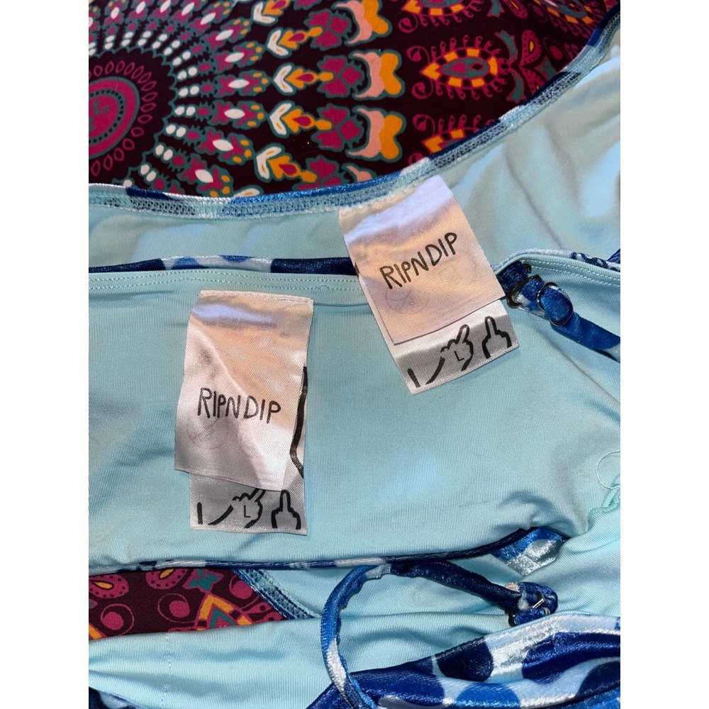 Ripndip Blue Camo Lord Nermal Velvet Bikini Set Bandeau High Cut Women Small - Picture 6 of 7